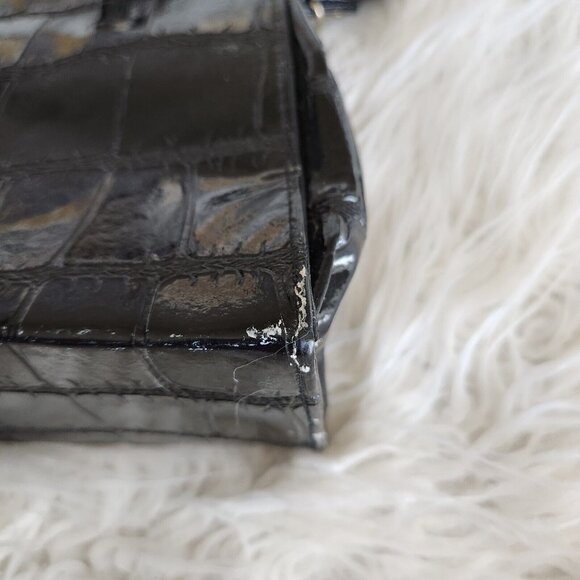 Vintage Croc Embossed Leather Satchel Top Handled Shoulder Crossbody Bag Gold - Picture 6 of 15